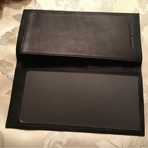 Leather check book holder bifold new black - Picture 3 of 8